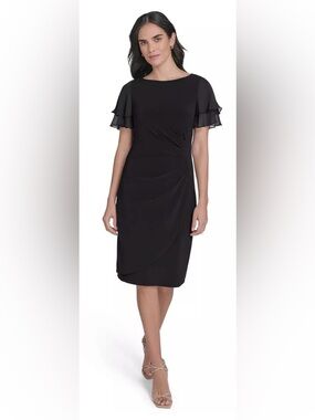 Jessica Howard Black Midi Dress with Layered Flutter Sleeves Sz 10